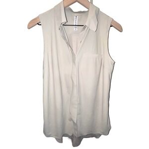 Athleta Urbanite Tank Blouse Sleeveless Button Down Beige Utility Top XS